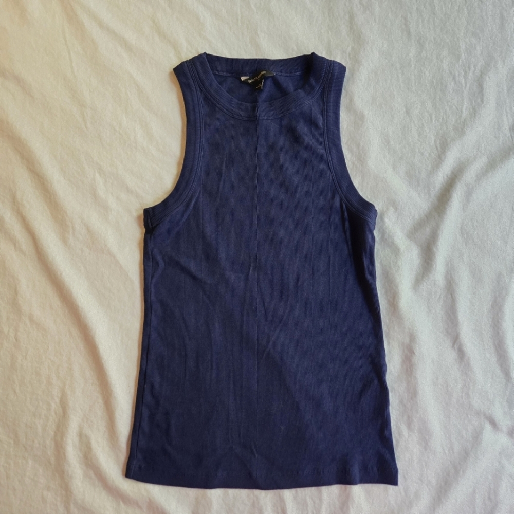 Banana Republic Navy Blue M Ribbed Cotton Cutaway Tank Top Racerback